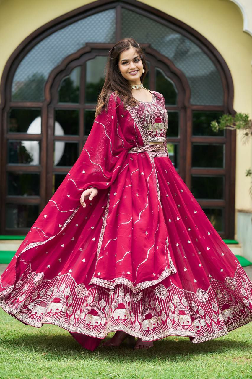 Designer bridal lehenga choli 
Fabric:- Heavy Fox Georgette 
Work: Embroidery Sequence Work with Belt