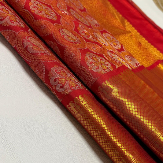 Kanjivaram pure silk handloom double warp self grand pallu and Bridal 2g*
SILK MARK TAG WITH HOLOGRAM*