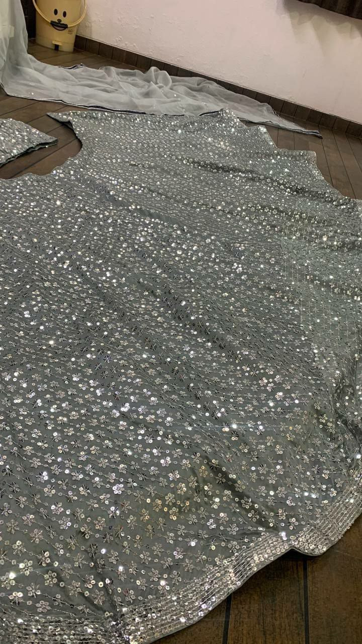 Fancy designer lehenga choli. Kasturi crep silk lehnga with sequence work + can can attach 
( Flair 4.25 meter  )
Kasturi crep silk blouse with sequnece work all over front & back ( Unstich )
Glossy orgenza Duppata with sequence work & border work