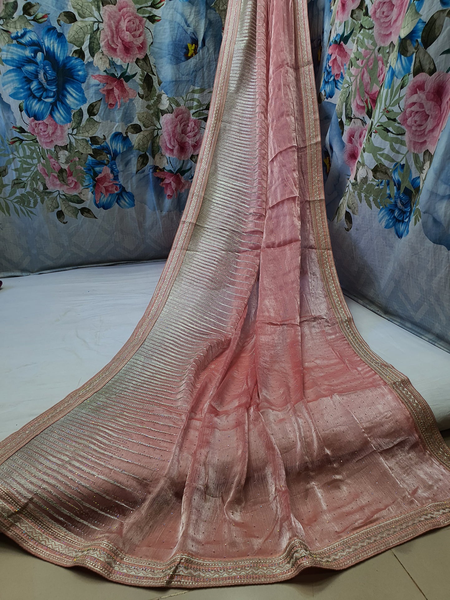 ALLOVER DESIGNER SILVER JARI WORK AND SWAROSKI STONE ON JIMMY CHOO* Saree