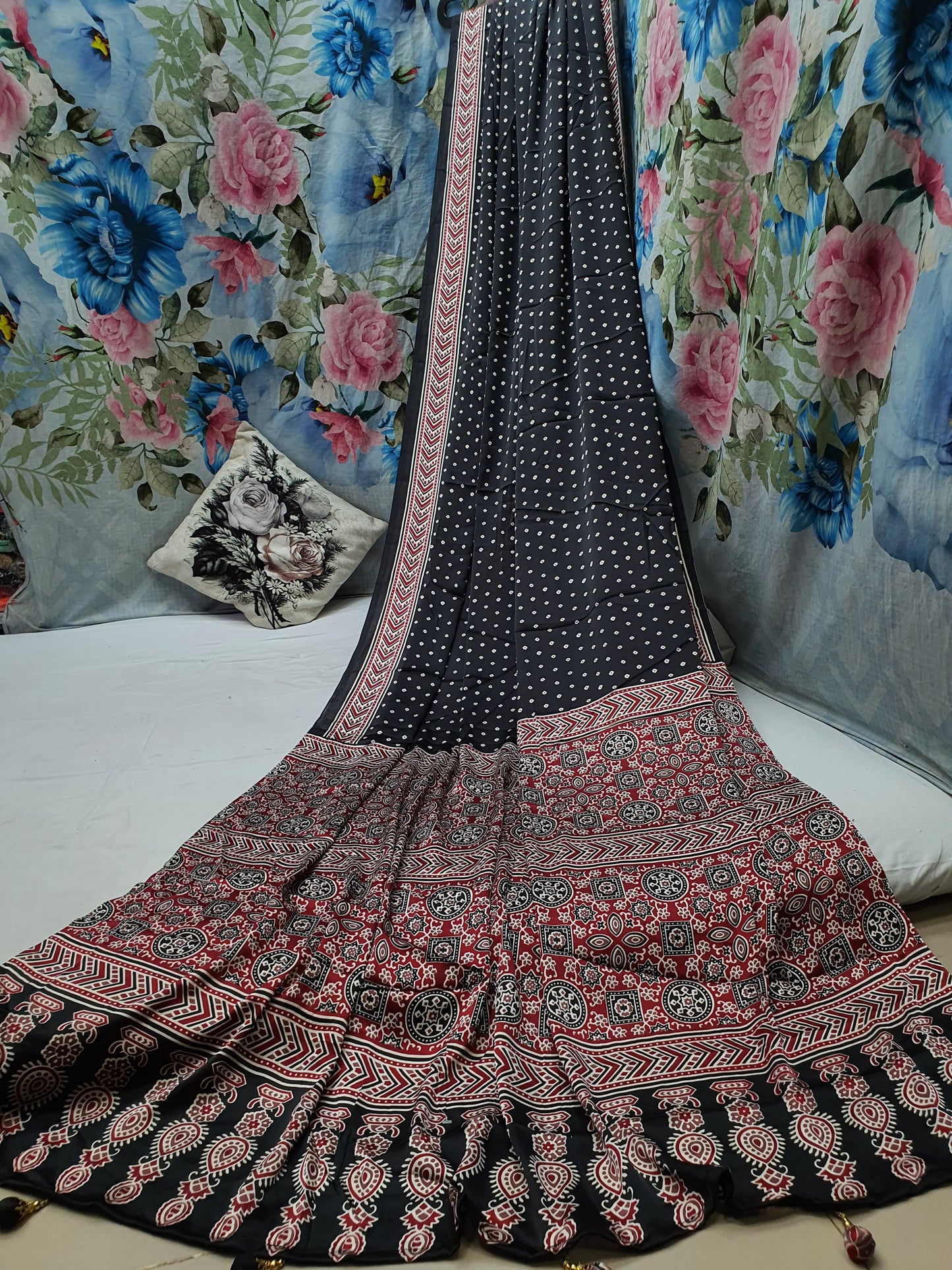 AJRAKH PRINTED ON MODAL SILK CREPE Saree*