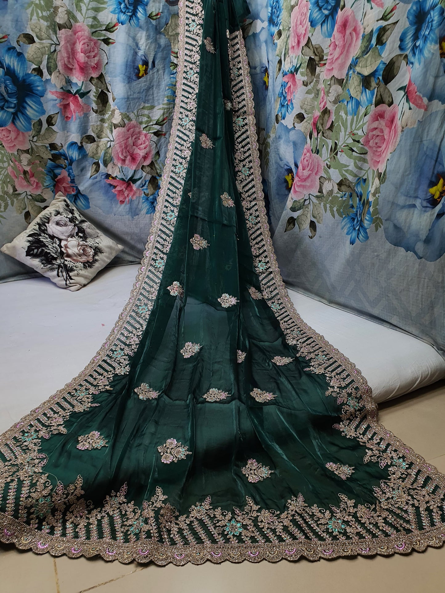 ALLOVER CODING JARI BORDER AND BUTTA WITH JARKAN STONE ON JIMMY CHOO*saree