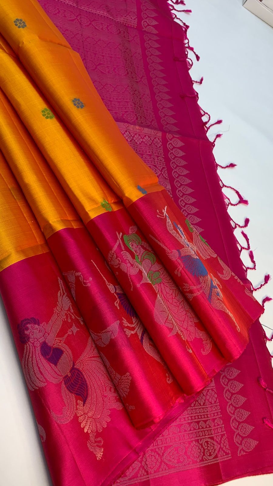 Pure handloom  TURNING BORDER  bridal Double warp soft silk sarees collections with contrast Pallu and blouse