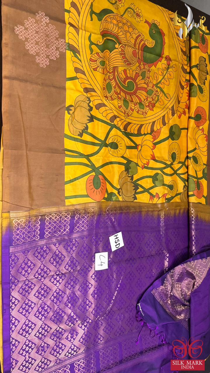 Original kanchipuram handloom silk  exclusive  TRADITIONAL  DESIGN KALAMKARI/PICHWAI design DIGITAL PRINTED Softsilk sarees*