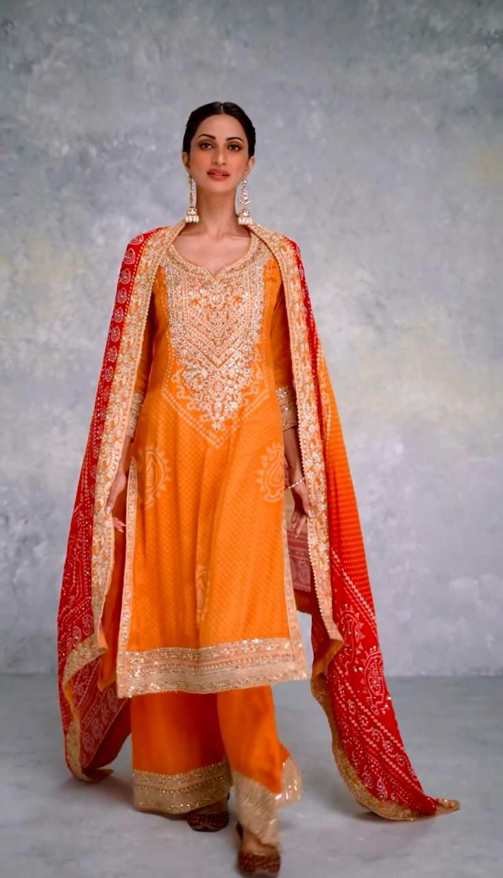 Designer plazo suit set          Heavy Chinon With Digital Print With Embroidery Sequence Work With Heavy With Full Sleeve